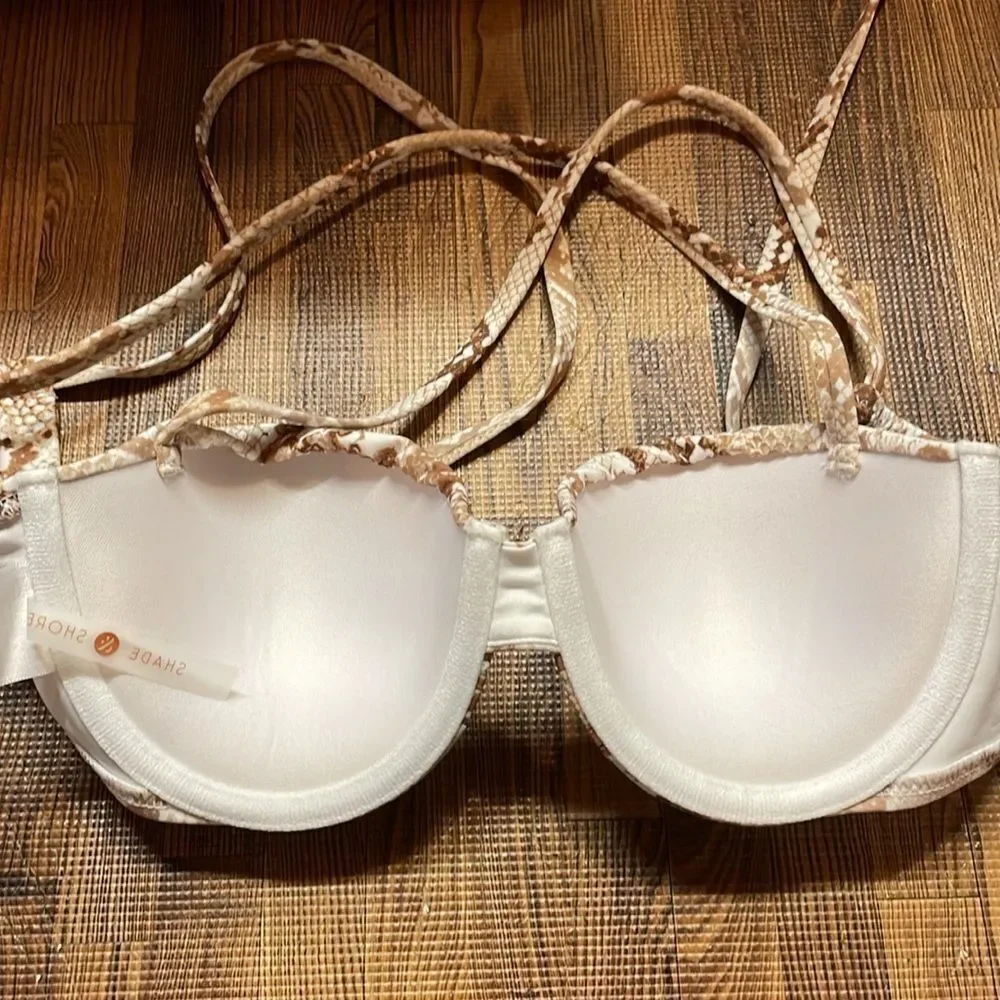 Shade & Shore woman snake print brown/tan wire padded push-up bikini Sz 32B - Picture 6 of 6